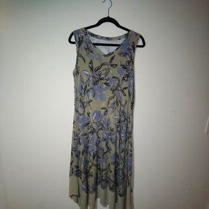 - LOGO by Lori Goldstein Knit Sleeveless Maxi Dress Chiffon Trim Sz M Oliv…